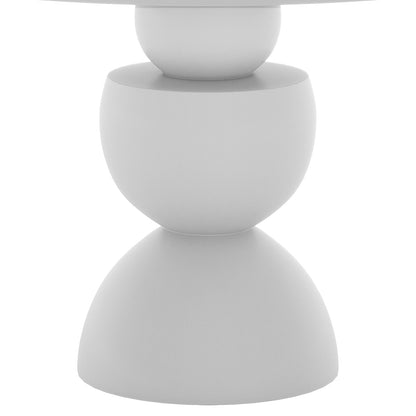 Carmen 120cm Indoor-Outdoor Concrete Dining Table - White, featuring a round top and curvy base, resembling a sculptural art piece, perfect for modern outdoor dining settings.

