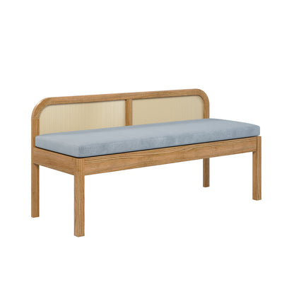 Dana 120cm Solid Oak Hardwood Bench - Natural, featuring a solid oak frame with a rattan backrest and a cushioned seat, showcasing its sturdy construction and elegant design for home interiors.