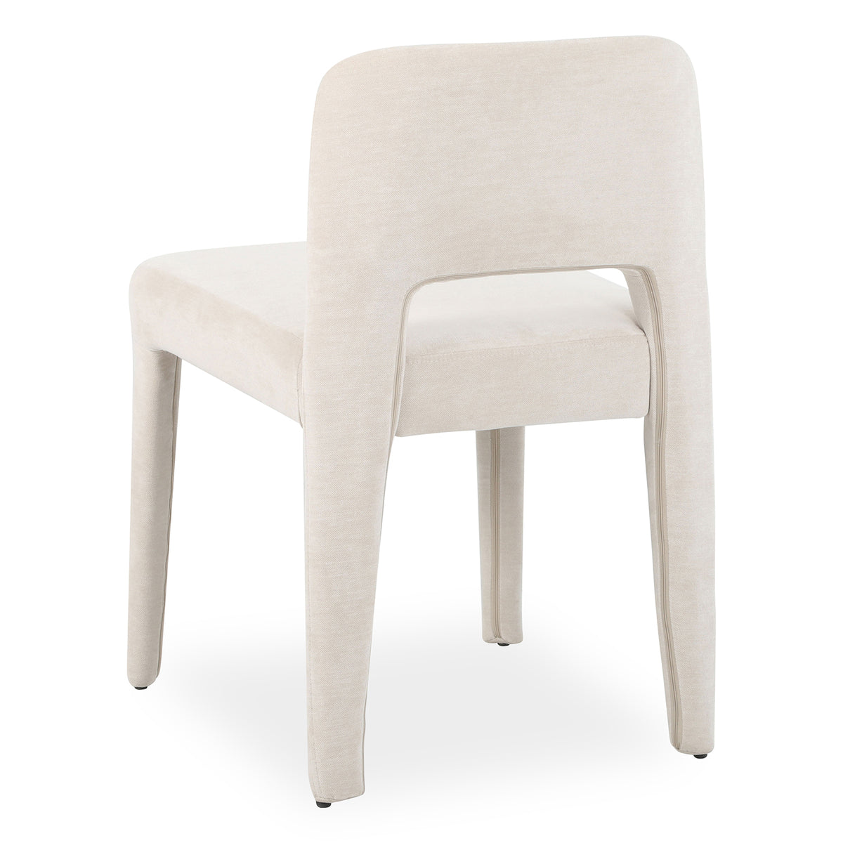Edris upholstered dining chair in oat fabric with curved backrest, padded seat and tapered legs