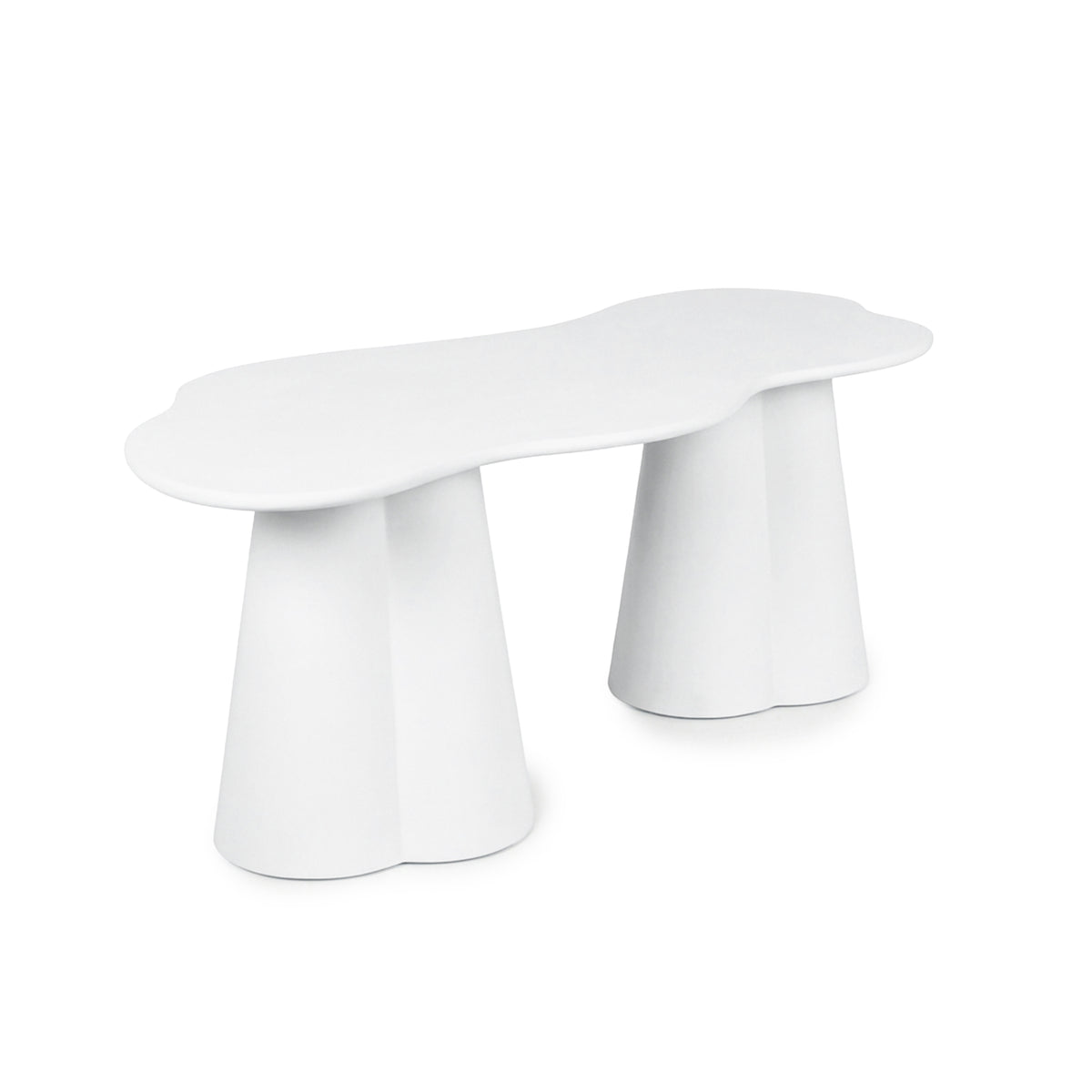 White abstract-shaped side table on a white background