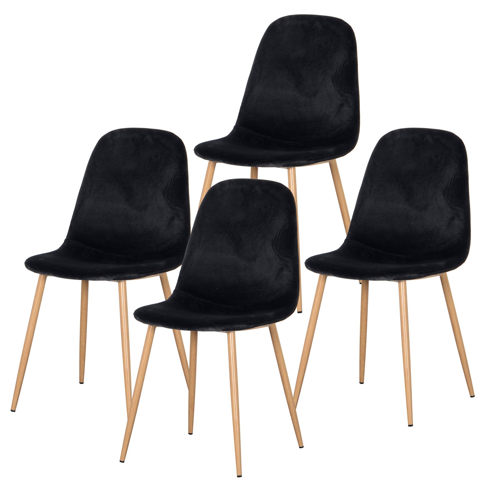 Florida Velvet Upholstered Dining Chairs Black Set of 4, featuring sleek black velvet seats with wooden legs, designed for contemporary dining spaces, providing luxurious comfort and durability with anti-slip pads for stability.