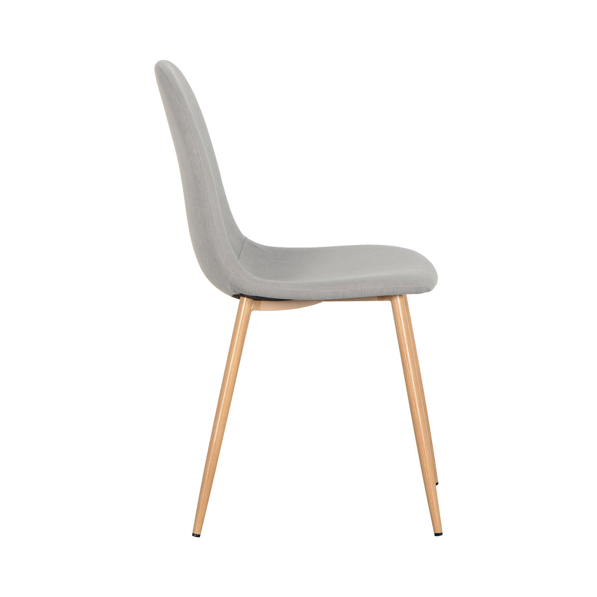 Florida Corduroy Fabric Dining Chairs (Set of 4) - Grey, featuring plush upholstery and wooden legs, held by a person. Ideal for dining spaces, offering modern elegance and comfort with durable construction.