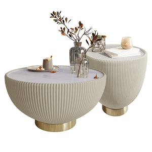 Glalie Sintered Stone Coffee Table Set in Cream White