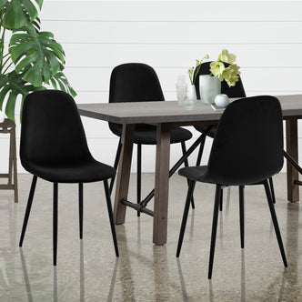 Halsa Velvet Fabric Classic Dining Chair Set of 4 - Black, featuring plush velvet upholstery, sleek metal legs, and ergonomic design, enhancing dining spaces with modern elegance and comfort.