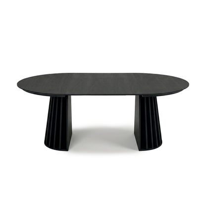 Modern black dining table on white background