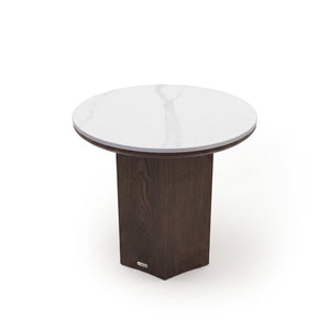 Ingrid 50cm White Porcelain Side Table with Walnut Base