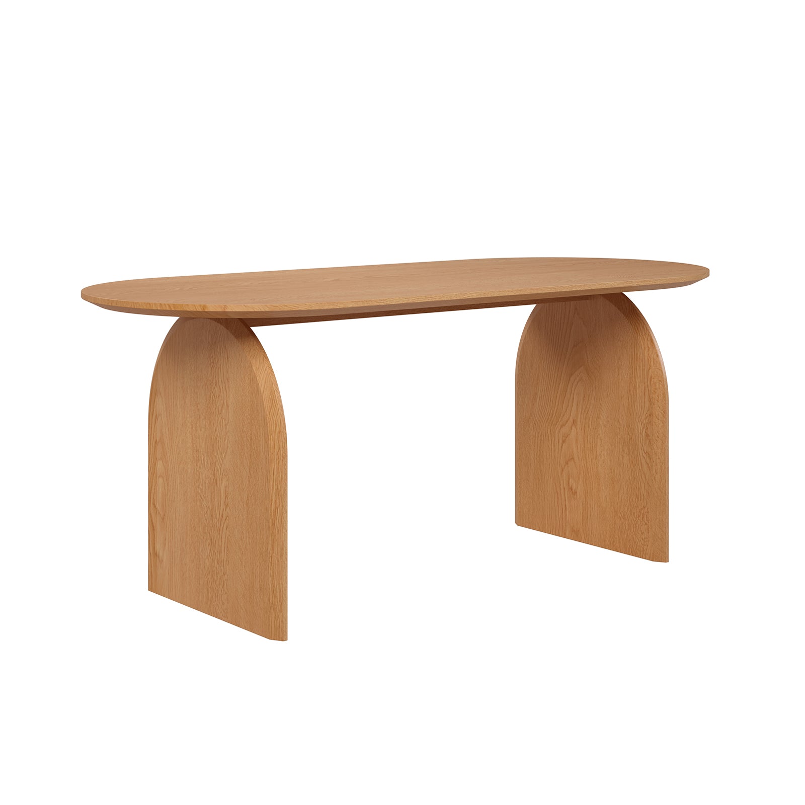 Jillian 180cm Solid Oak Oval Dining Table showcasing its elegant design with curved legs and a smooth, natural wood finish, highlighting its robust build and modern aesthetic.