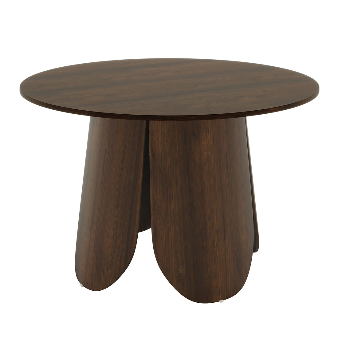 Kaylani & Winfield 5-Piece Wooden Dining Set features a round table with a walnut veneer tabletop and four velvet-upholstered chairs, creating a modern yet elegant dining experience.
