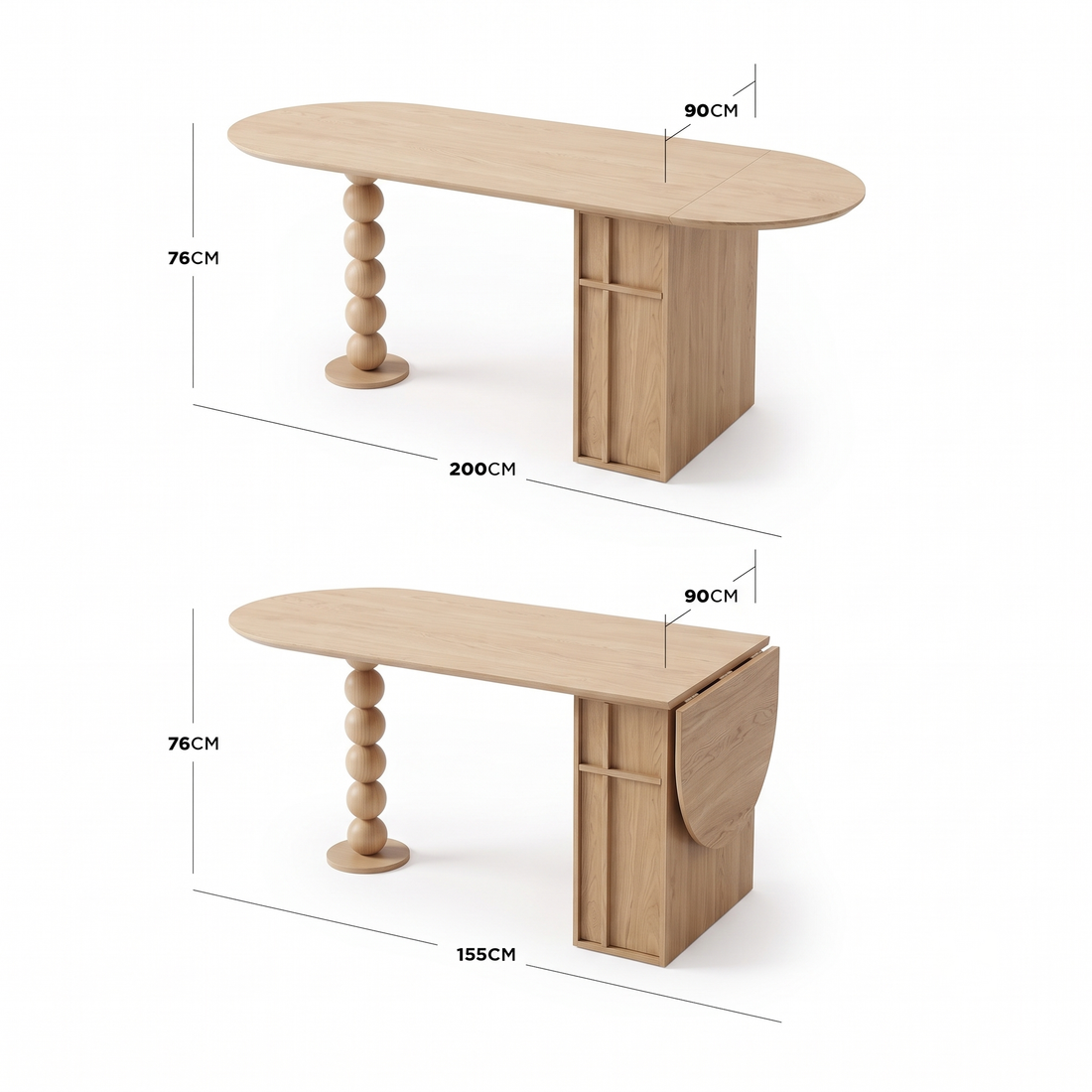 Louisa Oval Foldable Dining Table with Storage in Natural styled in a room setting