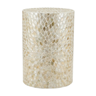 Lulu Mother of Pearl Inlay Side Table in Sand with teardrop mosaic pattern