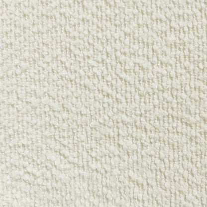 Maddi Boucle Hardwood Dining Chair Cream White features a curved backrest and armrests, upholstered in soft boucle fabric, with a robust American wood frame, exuding modern farmhouse style.