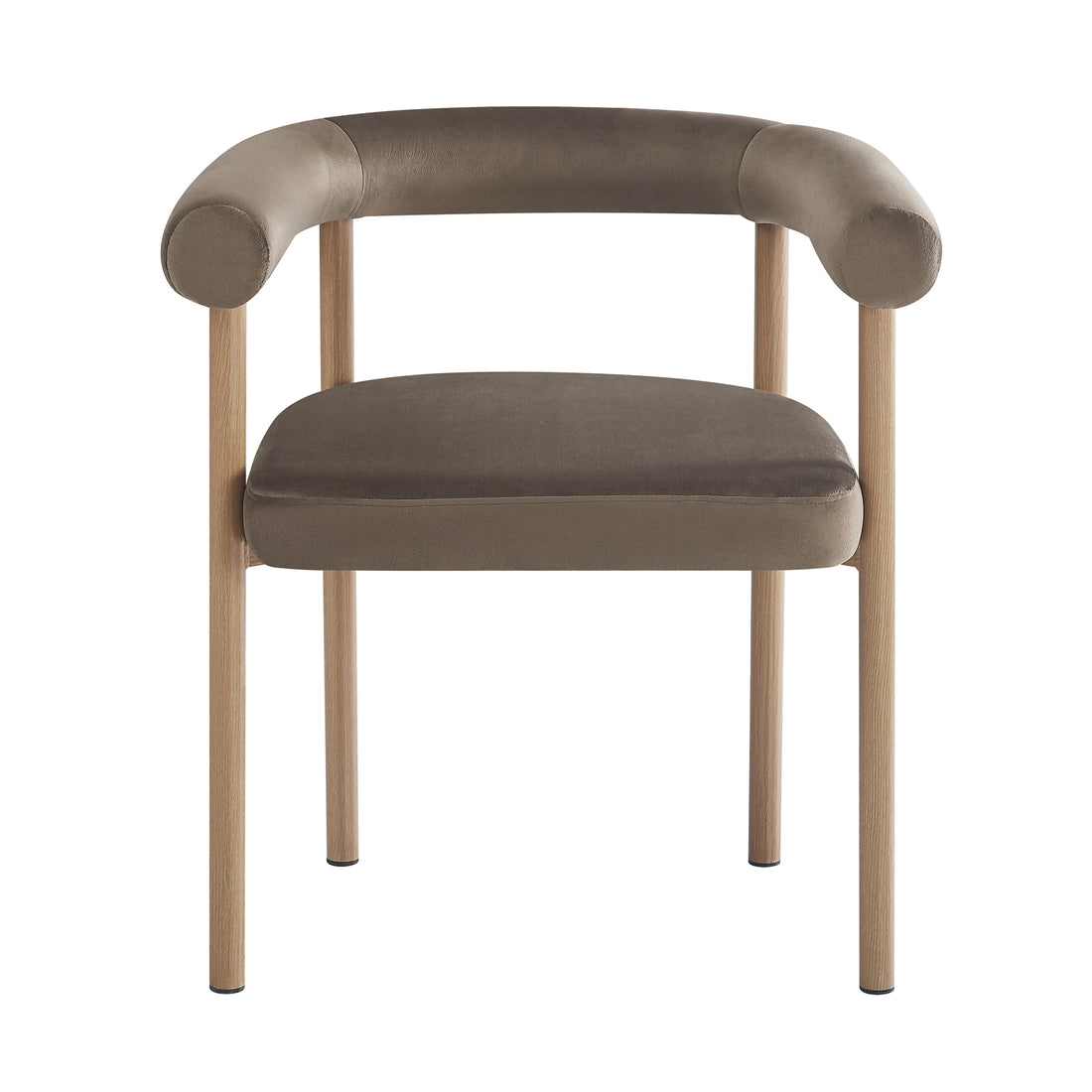 Ohio Velvet Dining Chair w/ Natural Legs Espresso Brown Set of 2 features a modern design with brown-taupe velvet upholstery, curved backrest, and slender wooden legs, adding elegance and comfort to dining spaces.