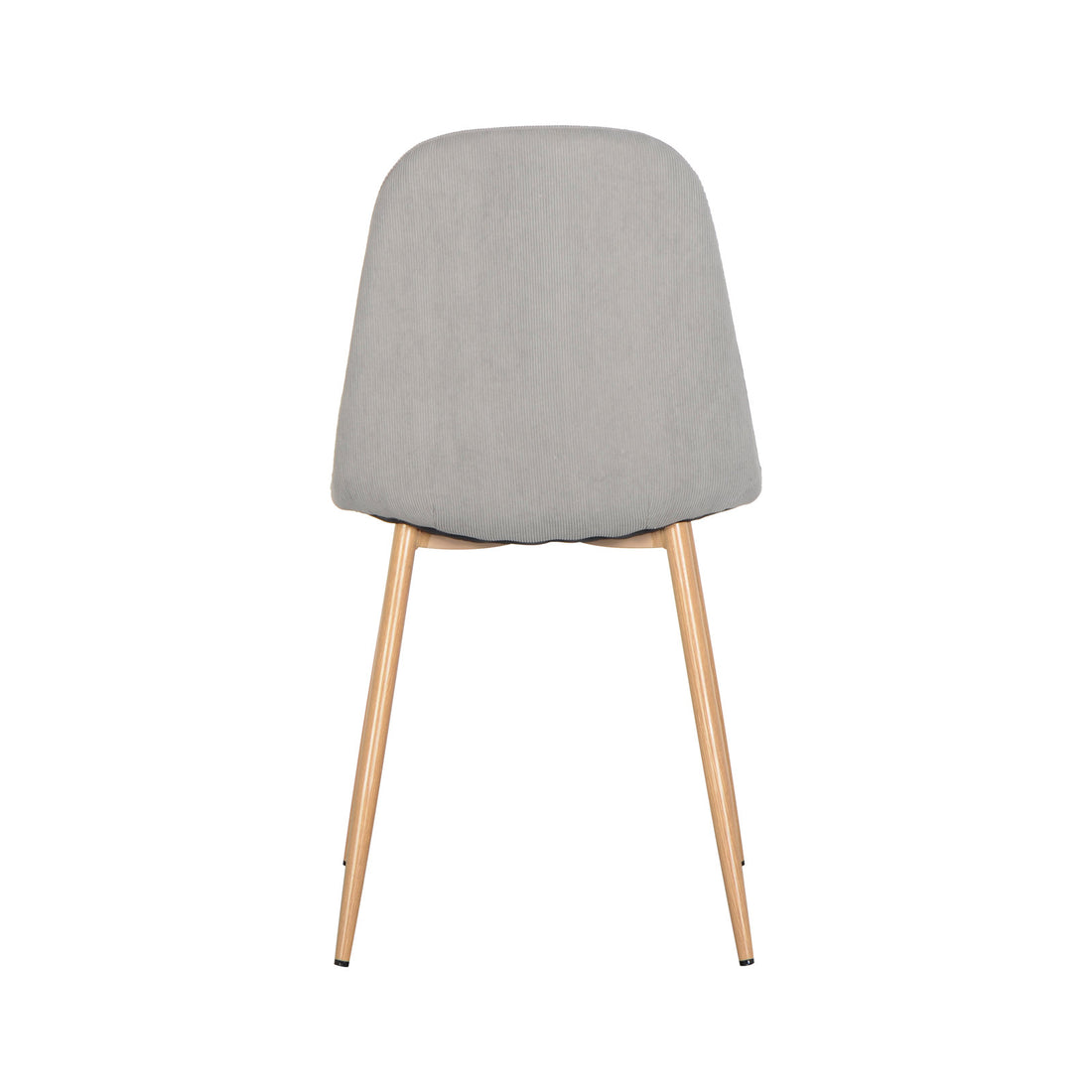 Oregon & Florida 8 Seater Dining Table & Chair Set in Grey features a modern-style dining chair with a curved light-gray corduroy backrest and seat, supported by slender wooden legs with black glides.