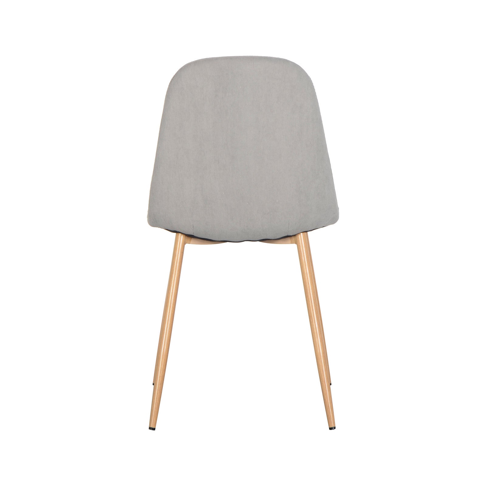 Oregon & Florida 8 Seater Dining Table & Chair Set in Grey features a modern-style dining chair with a curved light-gray corduroy backrest and seat, supported by slender wooden legs with black glides.