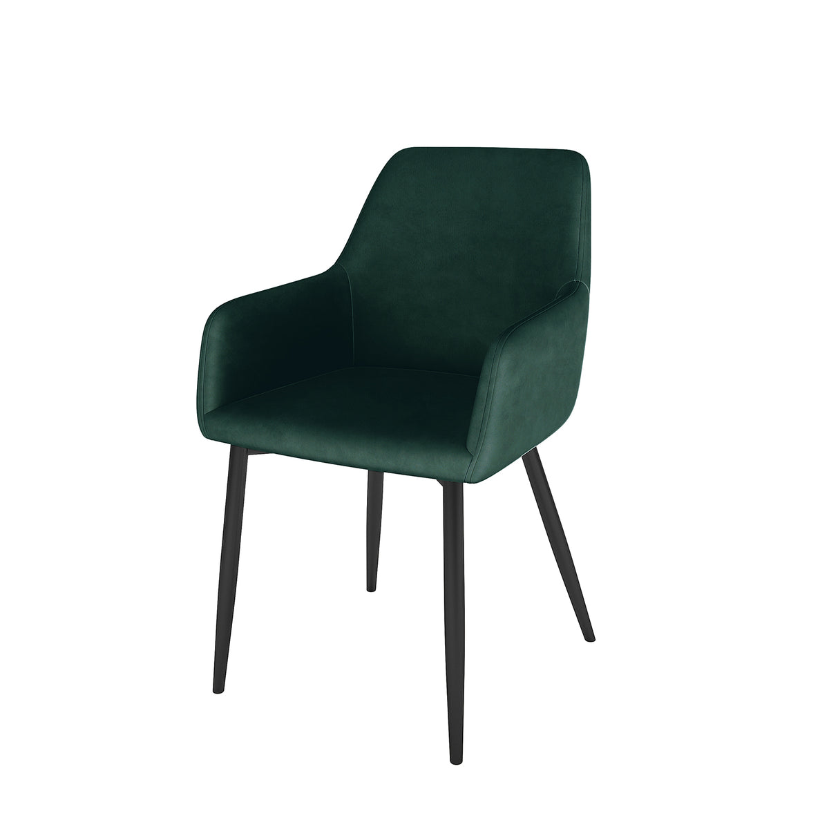 Raynie Velvet Dining Chair Set of 2 in Deep Green features a plush, curved shell design with slender black legs, offering modern elegance and comfort for your dining area.