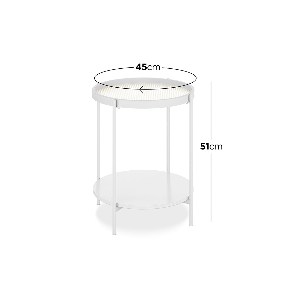 Rebecca Fluted Glass Coffee Table Set White features a modern design with a round white table and a shelf, showcasing fluted glass tabletops and sturdy metal frames, perfect for contemporary living spaces.