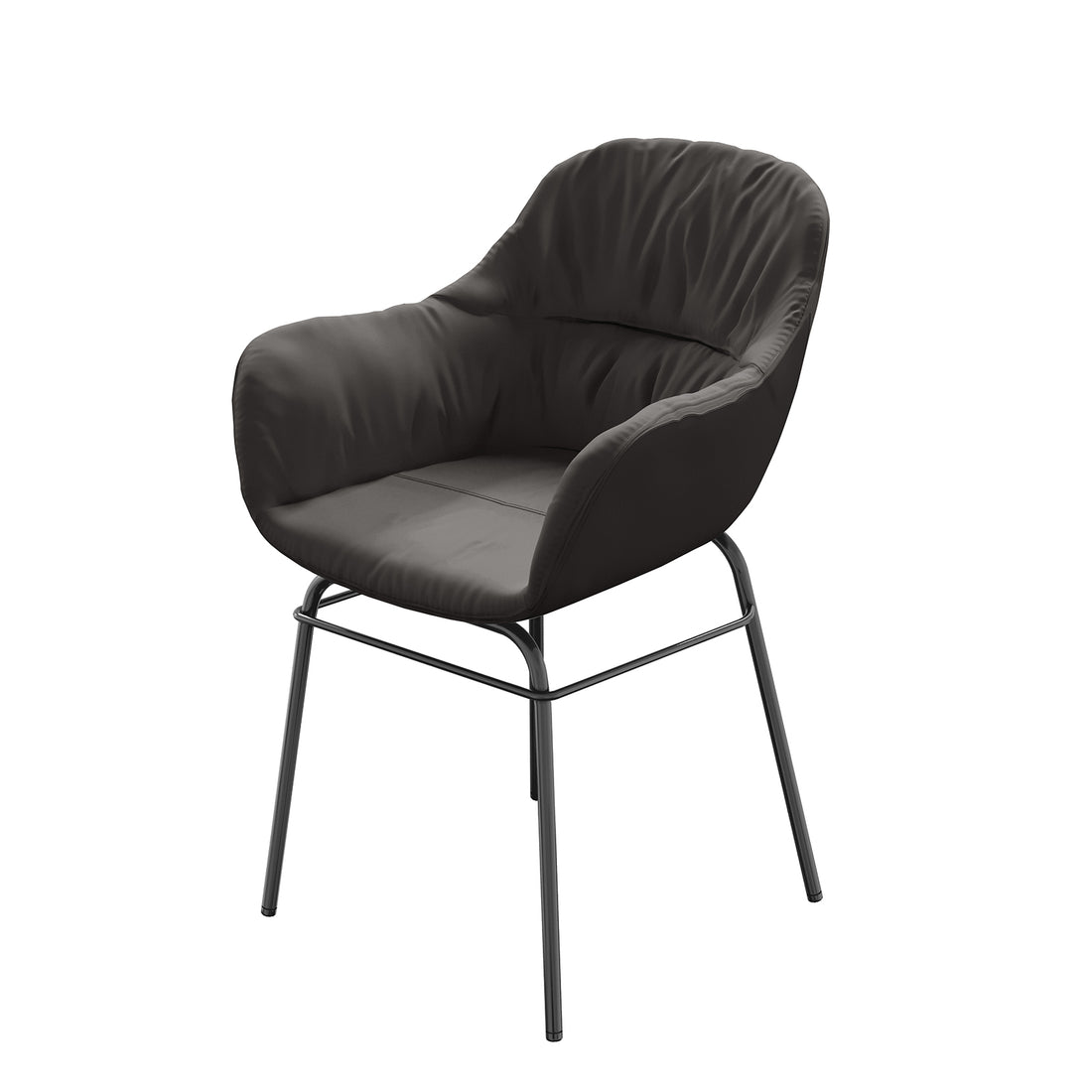 Rhea Suede Dining Chair Set of 2 in Black, featuring a modern design with padded, upholstered seats, integrated armrests, and slender powder-coated metal legs, displayed against a plain background.
