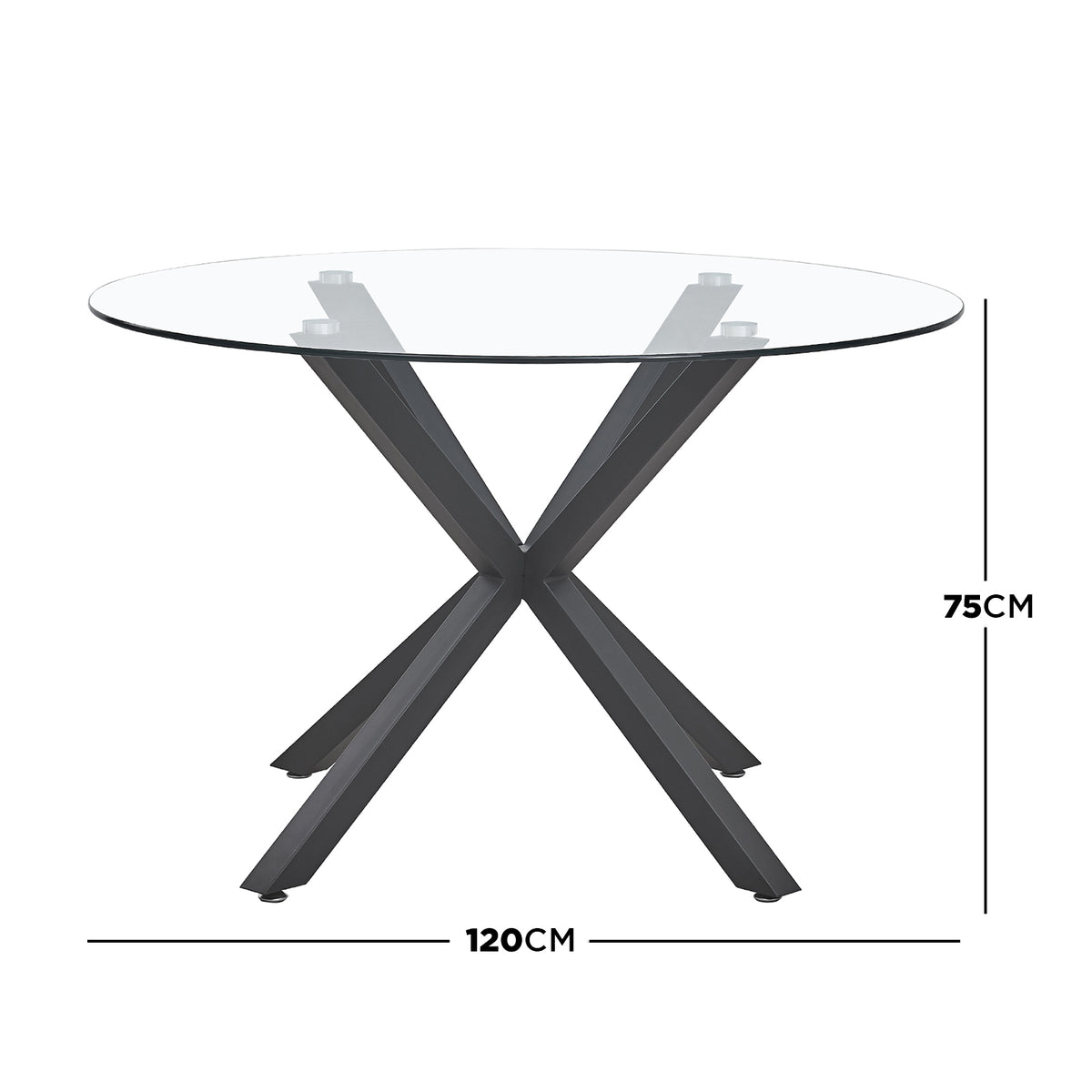 Rylee 4 Seater Round Glass Dining Table - Black