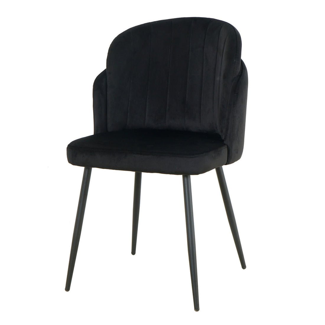 Scarlett Dining Chair Set of 6 in Black features modern upholstered design with gently curved, padded back and seat, and slender matte black metal legs, perfect for elegant dining settings.