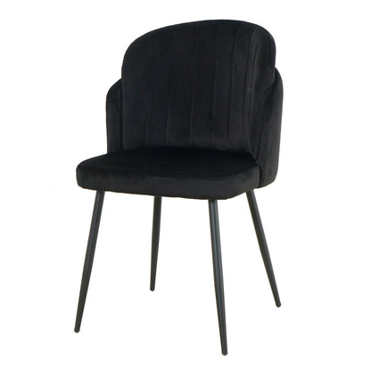 Scarlett Dining Chair Set of 6 in Black features modern upholstered design with gently curved, padded back and seat, and slender matte black metal legs, perfect for elegant dining settings.