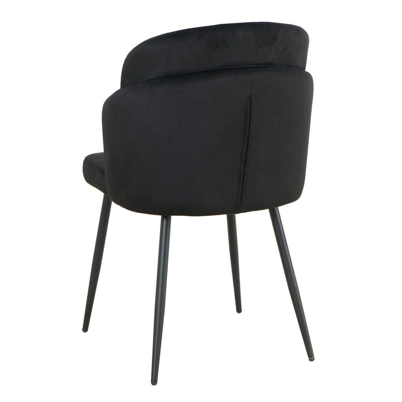 Scarlett Dining Chair Set of 6 in Black features a modern design with a curved backrest and sleek, tapered metal legs, offering a contemporary aesthetic ideal for stylish dining spaces.