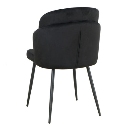 Scarlett Dining Chair Set of 6 in Black features a modern design with a curved backrest and sleek, tapered metal legs, offering a contemporary aesthetic ideal for stylish dining spaces.