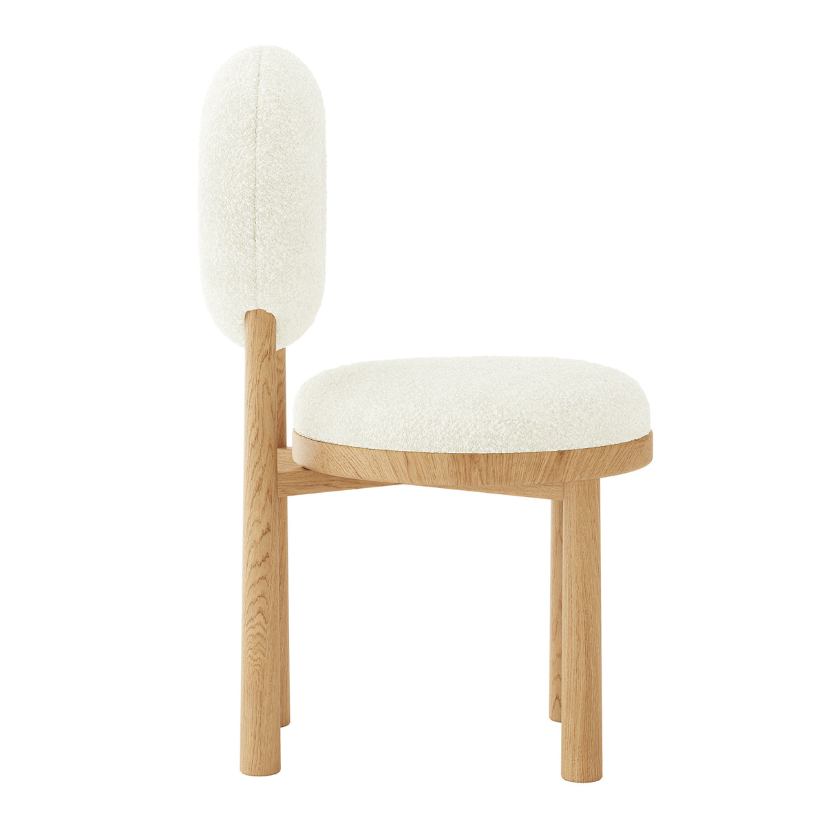 Wubin Boucle Solid Oak Round Dining Chair Set of 2 features elegant curves, soft boucle fabric, and a sturdy oak frame, showcasing a modern, stylish design perfect for enhancing any dining space.