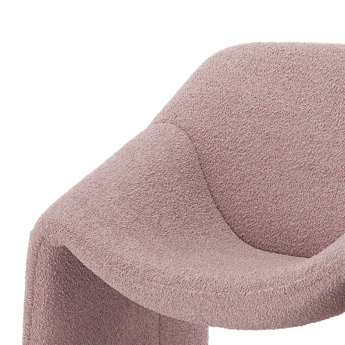 Aaralyn Boucle Accent Chair - Dusty Pink, showcasing a close-up of its plush boucle fabric and sleek, modern design with a solid wood frame for stability.