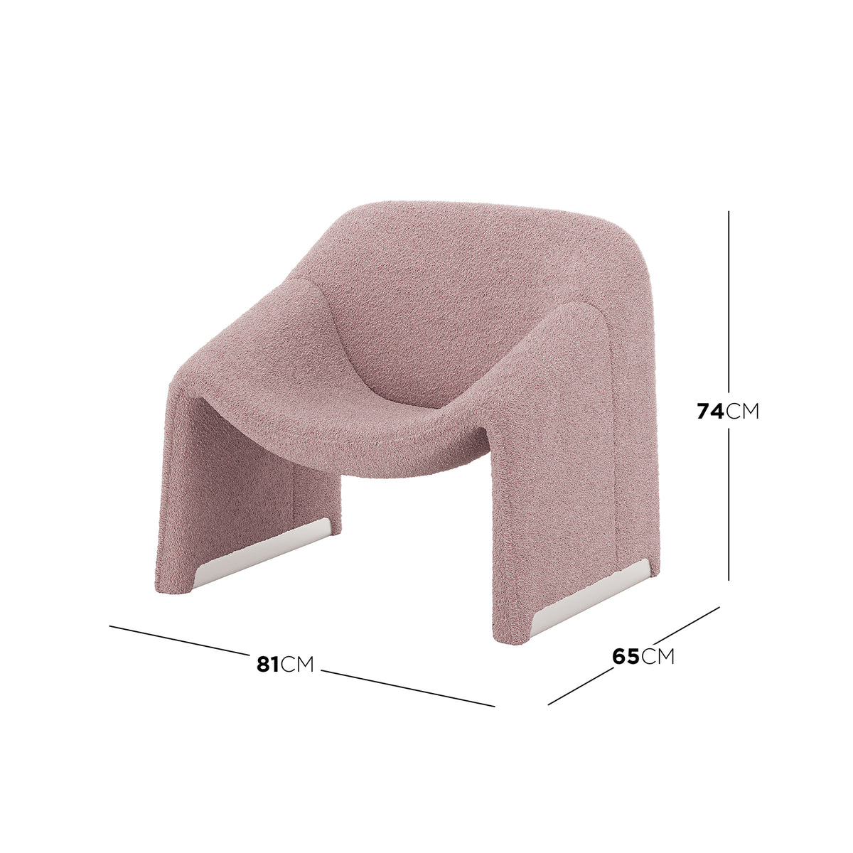 Aaralyn Boucle Accent Chair in Dusty Pink features a textured boucle fabric with sleek white legs, offering a modern design that complements various interiors.
