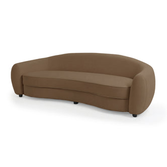 Front view of modern curved brown sofa on white background