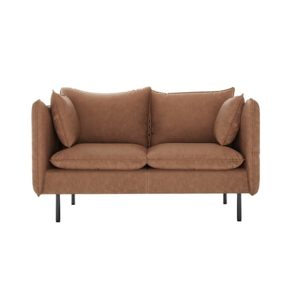 Cassian 6 Seater PU Leather Sofa Set in Chocolate Brown, featuring modern two-seat design, plush cushions, slim armrests, and sleek black metal legs, offering luxurious comfort and timeless elegance.