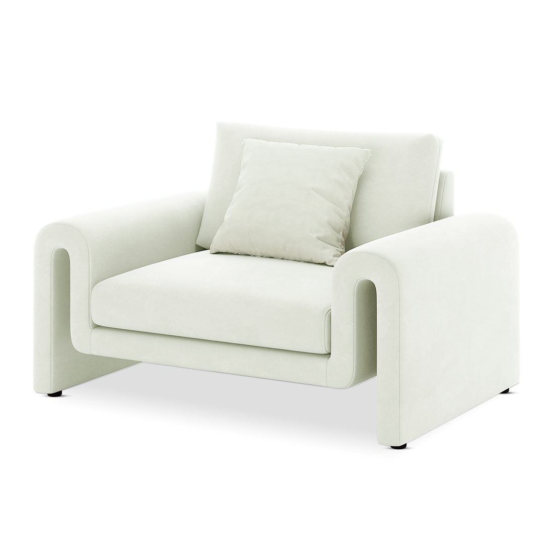 Celyn Curved Velvet Single Sofa Accent Chair in Cream, featuring a sculptural design with continuous armrests, plush velvet fabric, and cushioned seating for luxurious comfort and modern elegance.