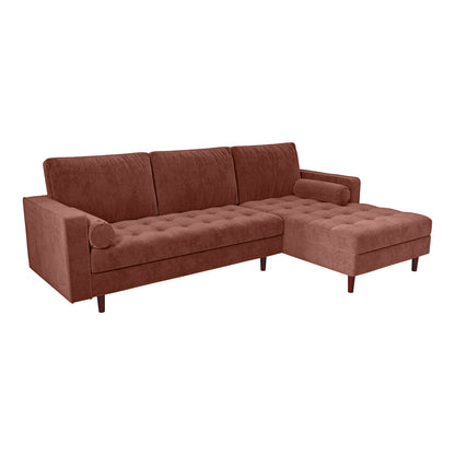 Close-up of Claude 3 Seater Velvet Sofa with Chaise, showcasing plush cushions and a spacious chaise design, highlighting its luxurious velvet texture and elegant structure.