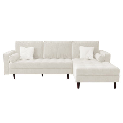 Claude 3 Seater Velvet Sofa with Chaise – Cream, showcasing plush cushions and a sleek silhouette, positioned elegantly on a white couch, highlighting its luxurious velvet texture and modern design.