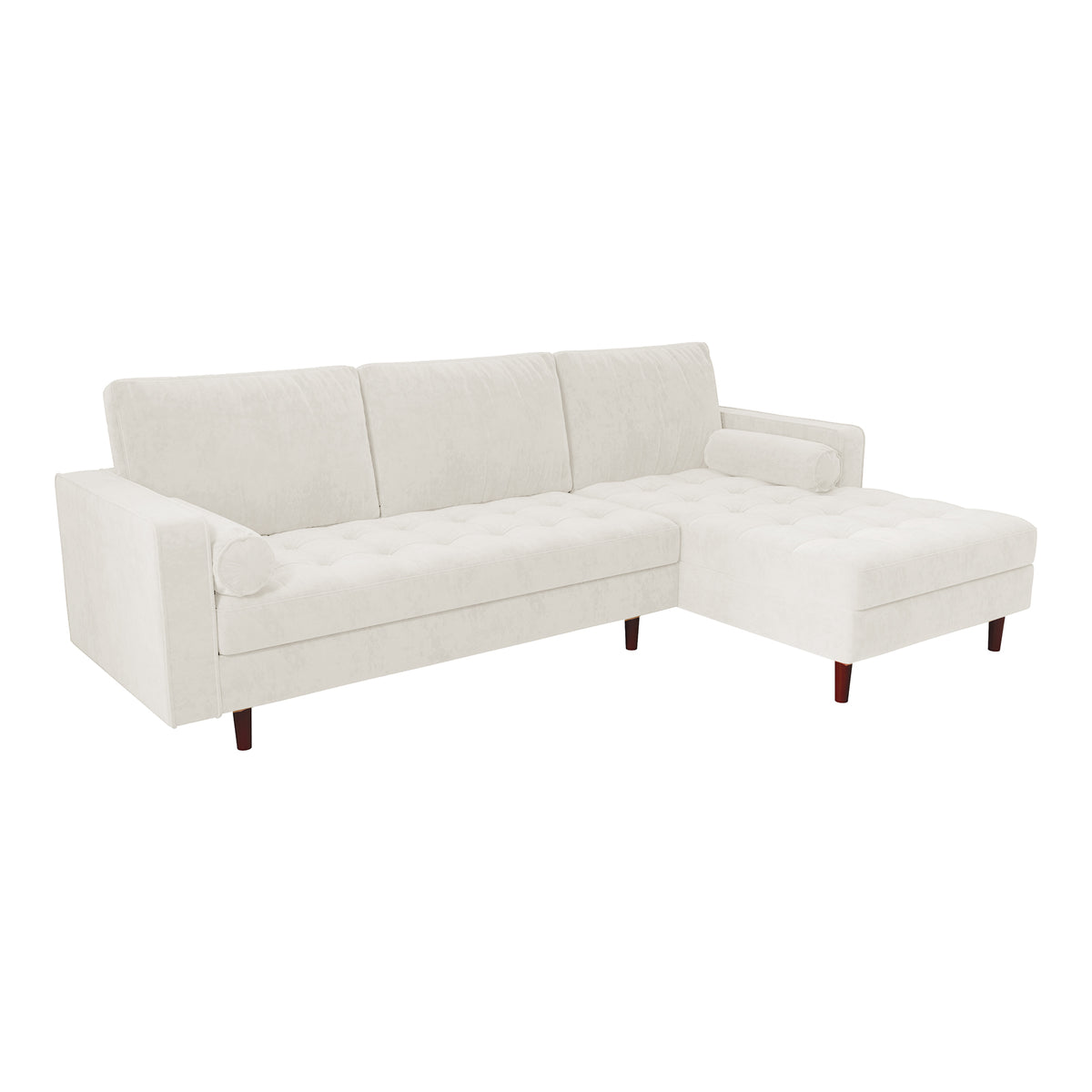 Claude 3 Seater Velvet Sofa with Chaise – Cream, showcasing plush cushions, a spacious chaise design, and luxurious velvet upholstery, ideal for adding elegance and comfort to modern living spaces.