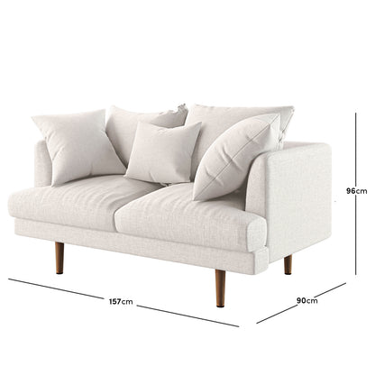 Colton 2 Seater Fabric Sofa Cream White, showcasing sleek modern design with soft cushions, solid wood frame, and supportive legs, ideal for enhancing any living room space with style and comfort.