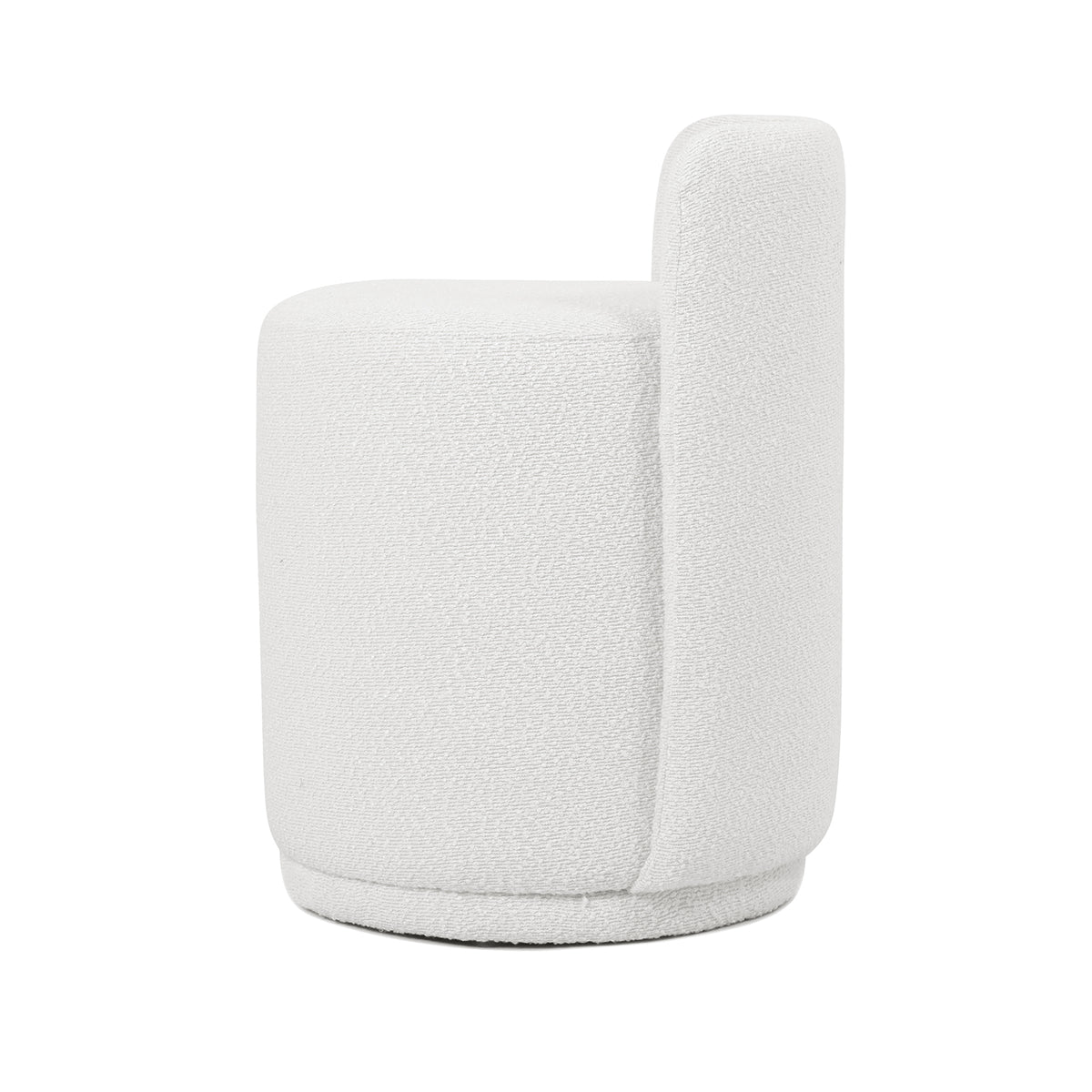 Hiboa Bouclé Ottoman Stool in Eggshell White, featuring a curved shape, plush cushioning, and soft bouclé upholstery, designed for versatile use as a stool or accent piece.