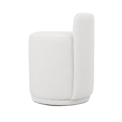 Hiboa Bouclé Ottoman Stool in Eggshell White, featuring a curved shape, plush cushioning, and soft bouclé upholstery, designed for versatile use as a stool or accent piece.