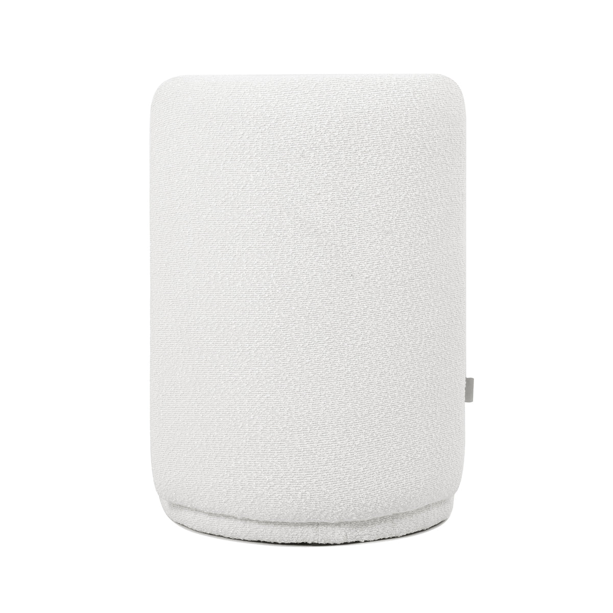 Hiboa Bouclé Ottoman Stool - Eggshell White, featuring a soft, textured bouclé fabric and a compact, curved design, ideal for versatile seating in modern or minimalist spaces.