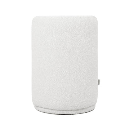 Hiboa Bouclé Ottoman Stool - Eggshell White, featuring a soft, textured bouclé fabric and a compact, curved design, ideal for versatile seating in modern or minimalist spaces.