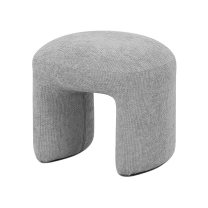 Hirokoz Chenille Ottoman Stool in Warm Grey features a plush, round design with textured chenille fabric, showcasing modern elegance and comfort. Perfect for stylish seating or a footrest in any space.