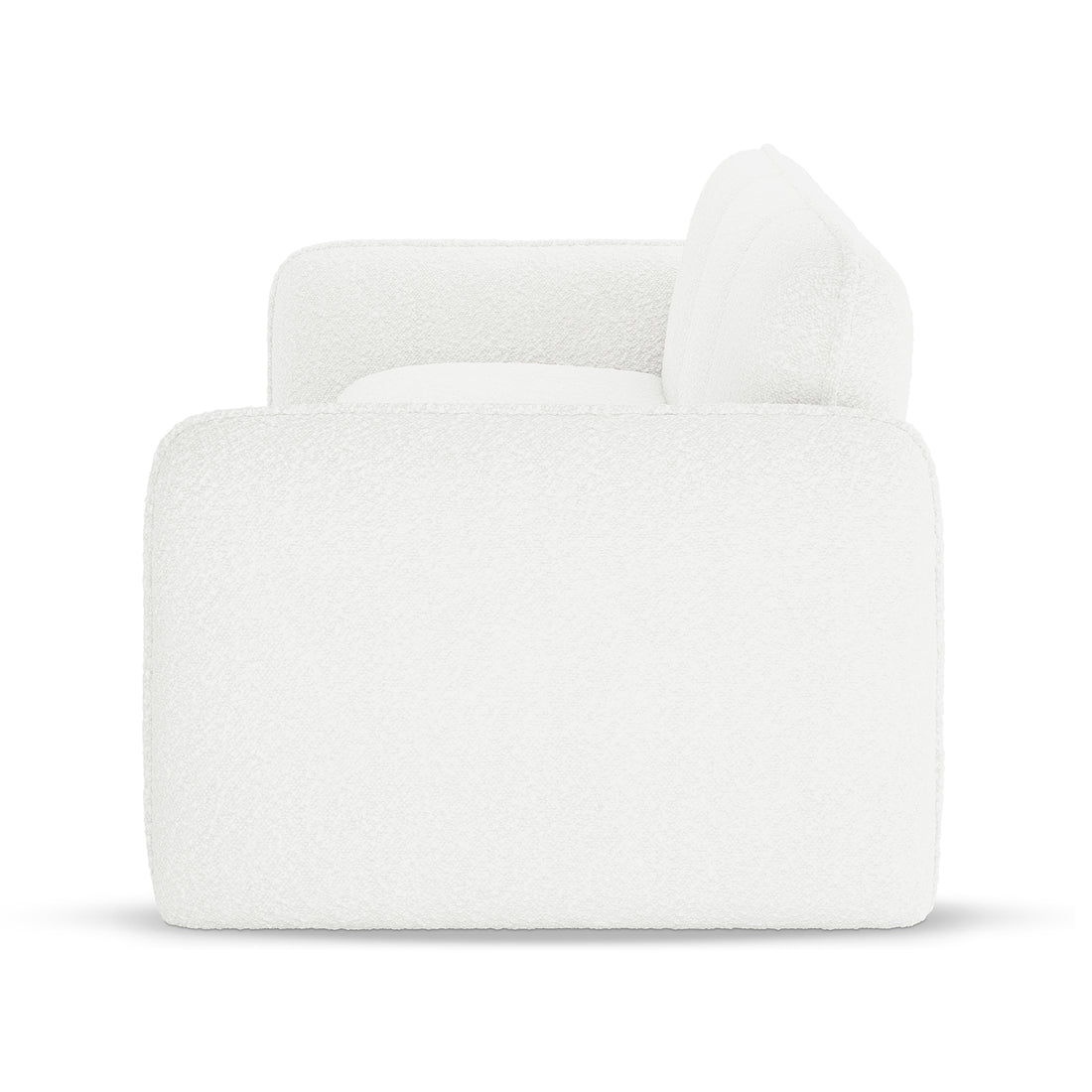 Ivano 4 seater boucle upholstered sofa in cream white with rounded backrest and armrest