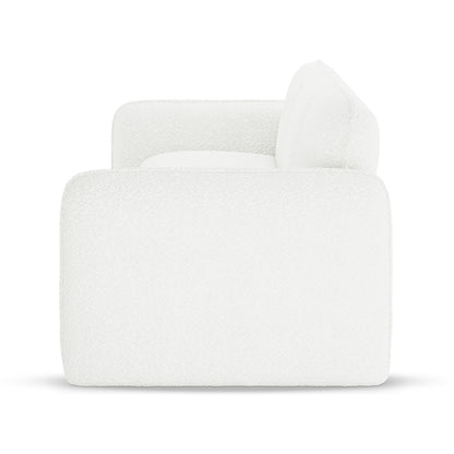 Ivano 4 seater boucle upholstered sofa in cream white with rounded backrest and armrest