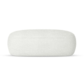 Jamie 110cm Bouclé Fabric Ottoman in Cream White, featuring a low, rectangular design with soft, rounded corners and upholstered in textured bouclé fabric, offering a spacious and elegant footrest.