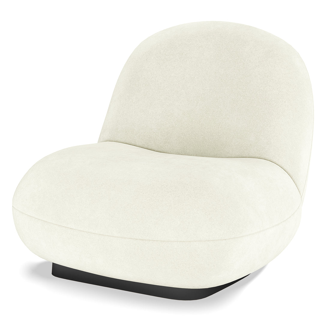 Kalie swivel accent chair in cream velvet with curved backrest, rounded seat and black base