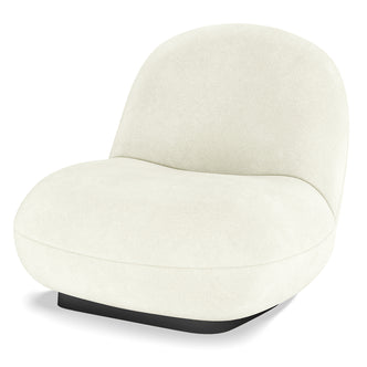 Kalie swivel accent chair in cream velvet with curved backrest, rounded seat and black base
