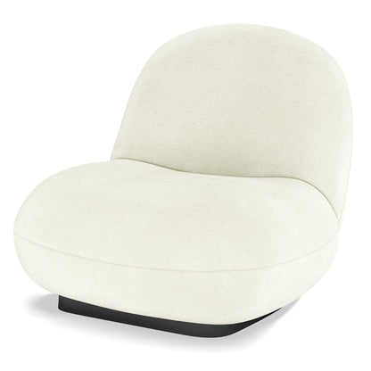 Kalie swivel accent chair in cream velvet with curved backrest, rounded seat and black base