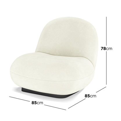 Kalie Swivel Accent Chair in cream with curved back, rounded seat, black base, dimensions 85cm W x 85cm D x 78cm H