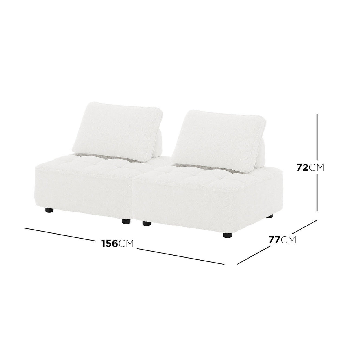 Kazumi 2 Seater Boucle Modular Sofa Set - Cream White