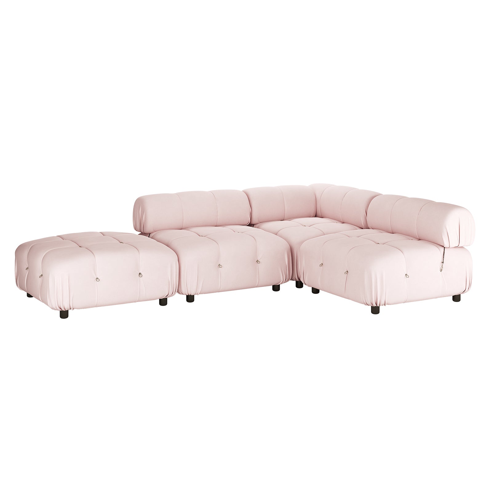 Keila 3 Seater L-Shape Modular Velvet Corner Sofa Set - Soft Pink